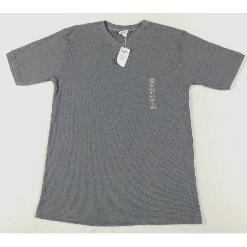 Vintage Y2K Old Navy Shirt Mens Small Gray V Neck Ribbed Knit Short Sleeve